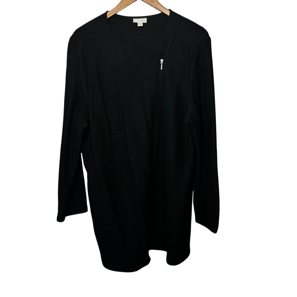 pureJill Jacket Black Textured Wool Blend Asymmetrical Zip Cardigan Sweater XL